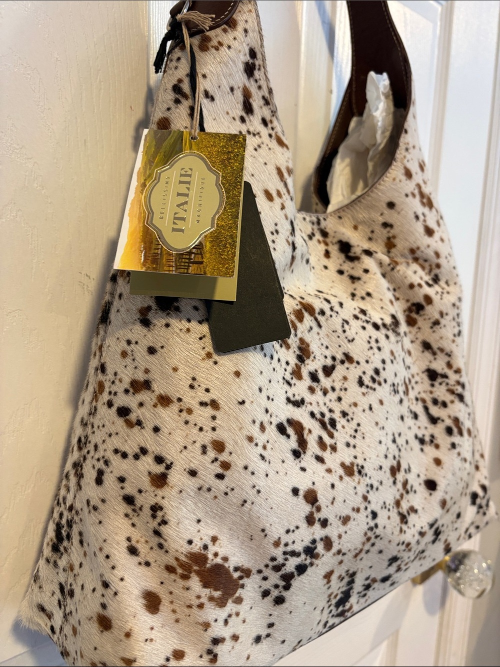 BNWT CAVALCANTI Cowhide Brown Black Speckle Shoulder Bag Genuine Italian Leather - Picture 5 of 13